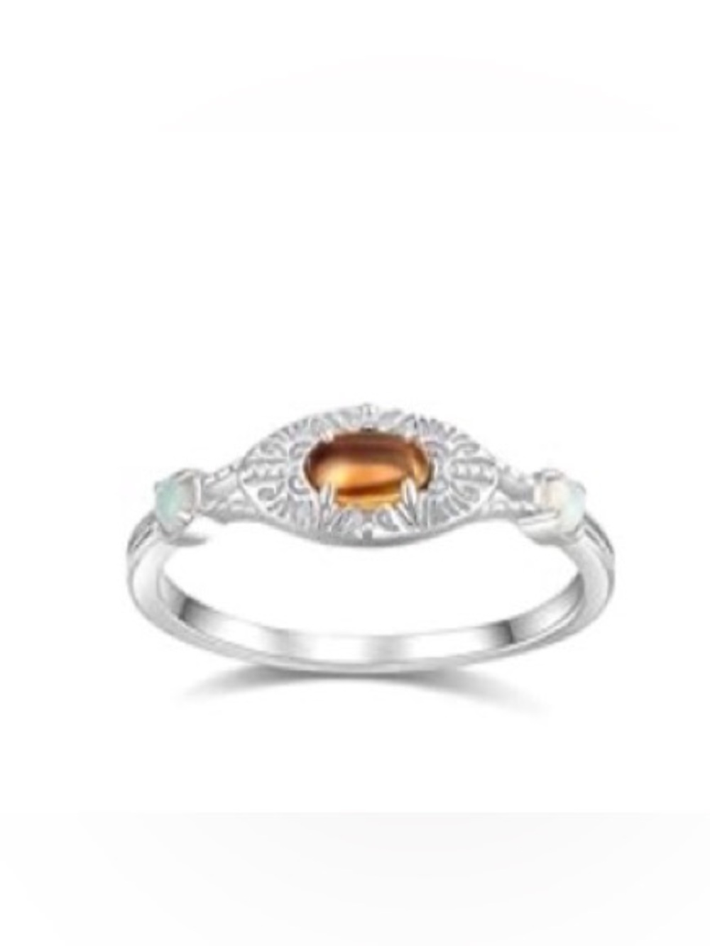YESLADY Dainty Promise Ring Silver Cirtine Crystal Opal Stackable Ring sz8 NIB